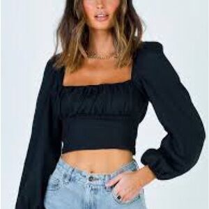 Princess Polly Black Ruched Crop Blouse